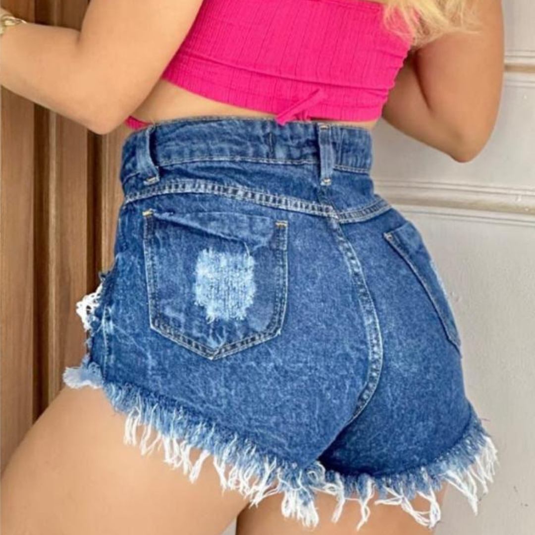 Short Jeans Feminino Cintura Alta Destroyed