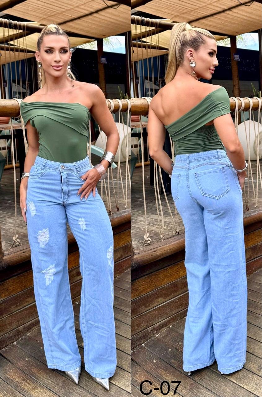 Wide Leg Com Rasgado