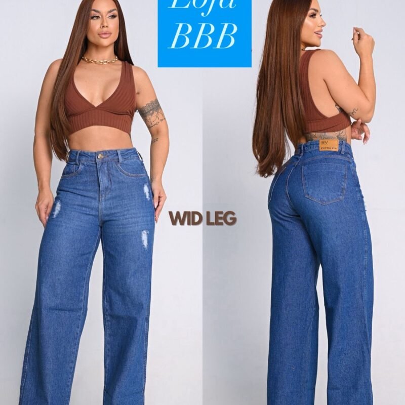 Wide Leg Premium Com Detalhe Em Rasgado 100% Jeans