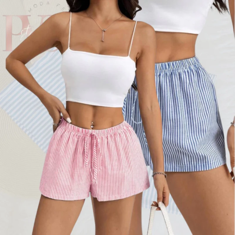 Short Listrado Grécia Azul e Branco