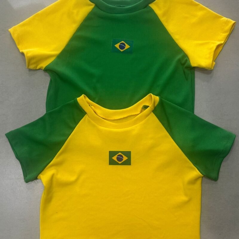Regata Cropped Brasil Feminina Canelada - Verde e Amarela